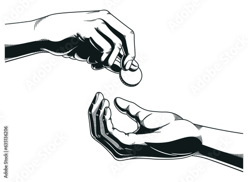 Silhouette Hands Giving Receiving Welfare Money