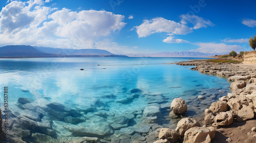 Panoramic View of Majestic Mountaintop Overlooking the Blue Dead Sea in Israel
