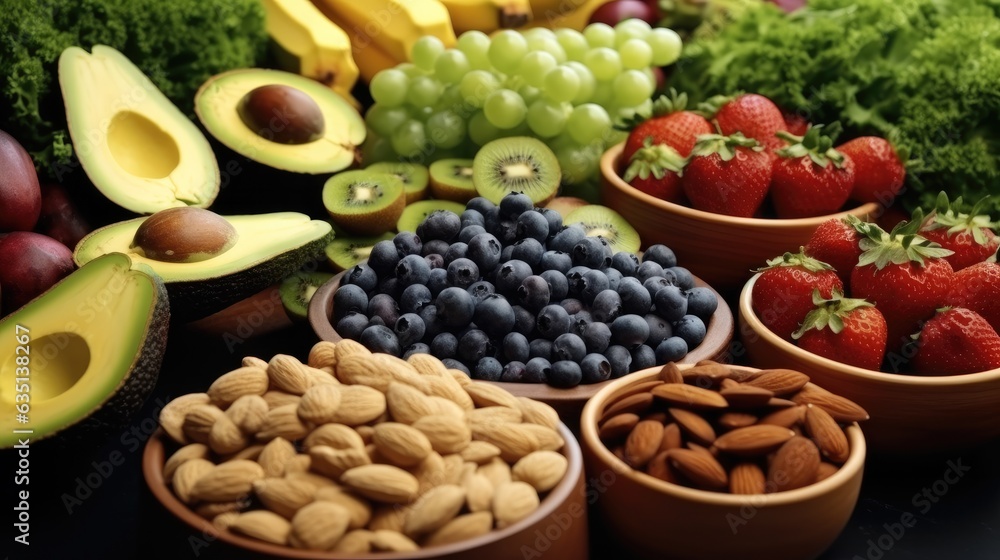 Wholesome nutrition display, Organic food for healthy balanced diet background, vegetarian nutrition concept, Health conscious layout,