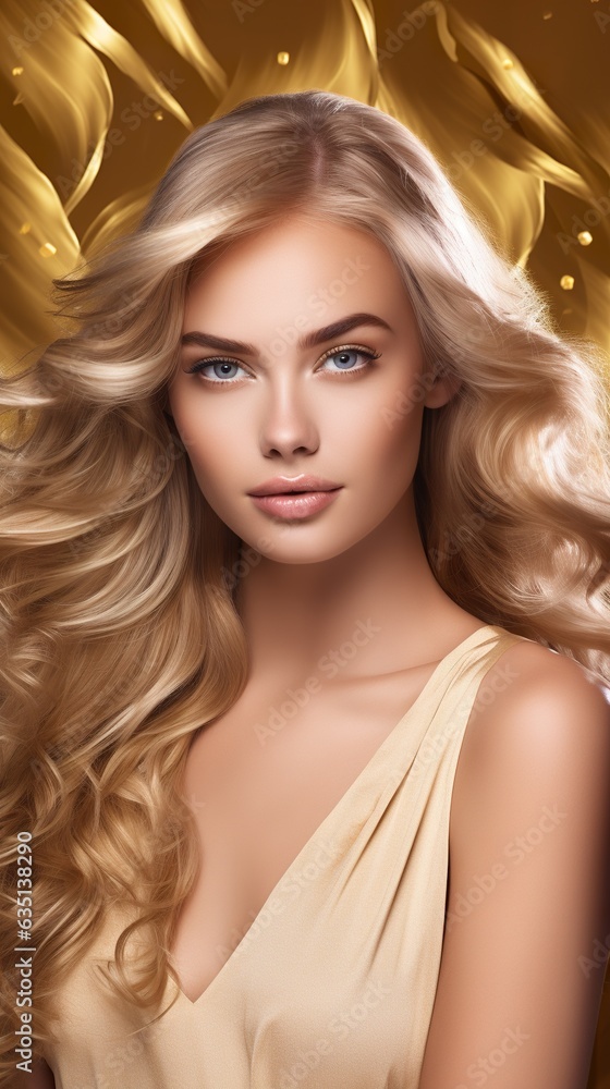 beautiful blonde female with golden hair, studio shot portrait, generative ai