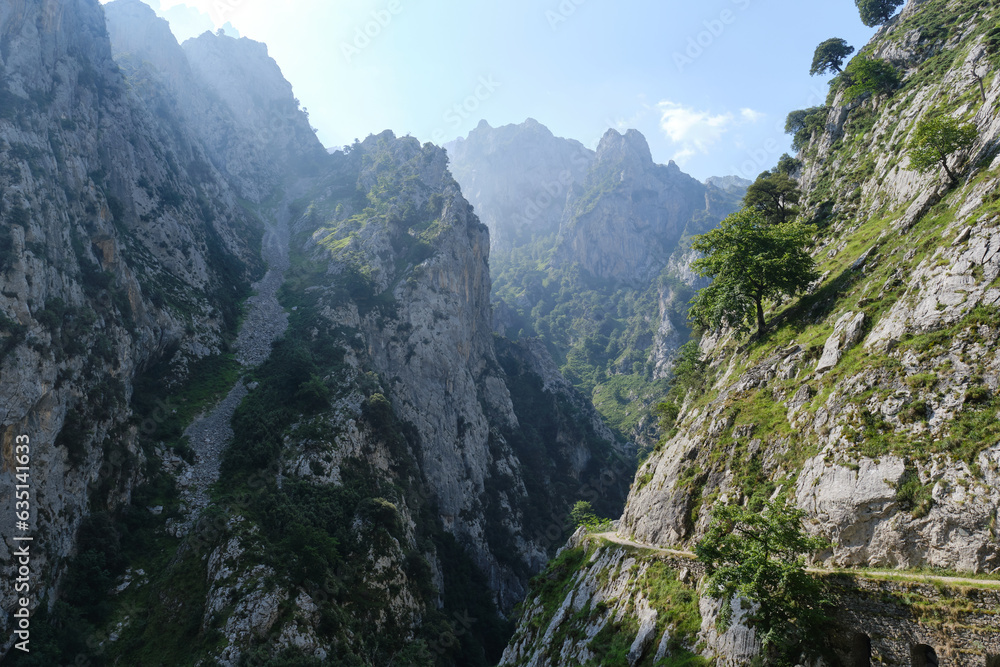 Cares Route, Asturias, Spain. Spectacular hiking route between mountains in the picos de europa national park.