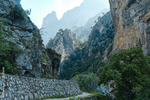 Cares Route, Asturias, Spain. Spectacular hiking route between mountains in the picos de europa national park.