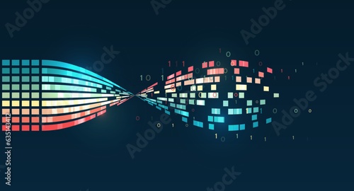 Structuring the flow of information. Data analytics concept. Sorting a large amount of data on a dark background. Big data visualization. Futuristic network or business analytics.