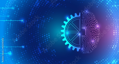 The abstract face of artificial intelligence. Digital brain, vector software digital code. Network interpretation. Head silhouette with particles on a dark blue background, data analysis, data science