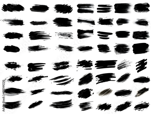 ink brush stroke collection, Artistic Black Ink Texture of Brush Strokes, Splatter Stains, and Callouts for Graphic Design