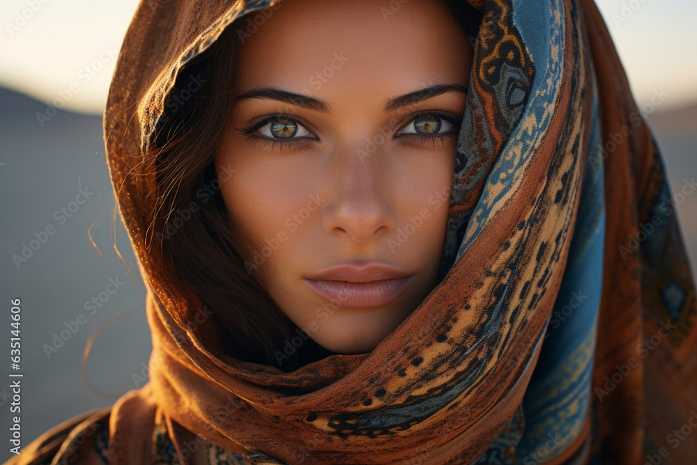 An engaging shot of a woman wearing a hijab, reflecting the cultural diversity and religious identity of the Middle East 