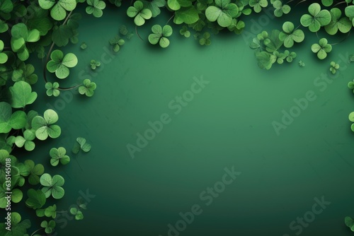 Shamrocks on a green background celebrate St. Patrick's Day. space for text