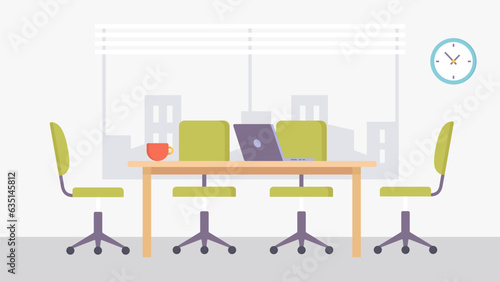 Conference room background modern vector. Office desk with chairs. Meeting cabinet or coworking. Business concept. 