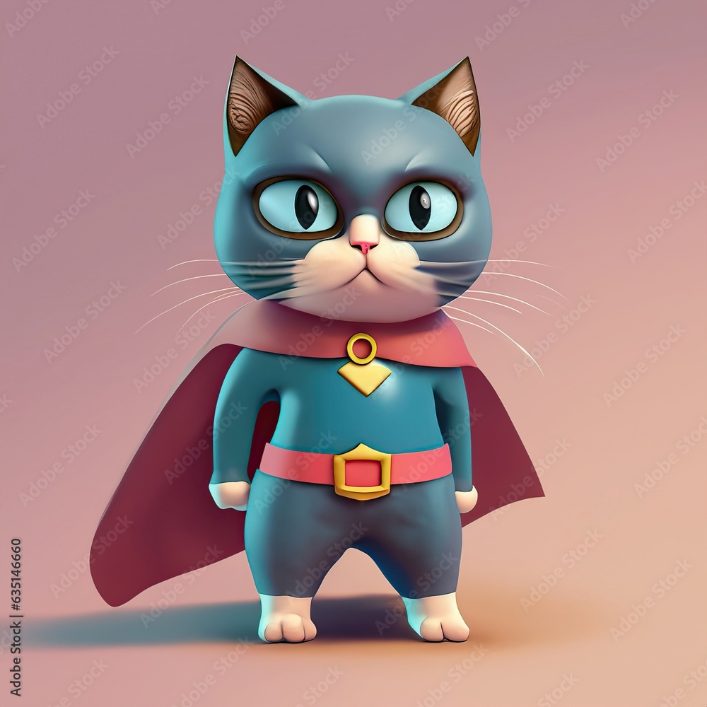 Cute cartoon cat avatar with sunglasses and 3d rendering