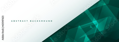 White and green wide abstract background with geometric shapes. Green and white modern abstract banner or email signature backdrop. Vector illustration