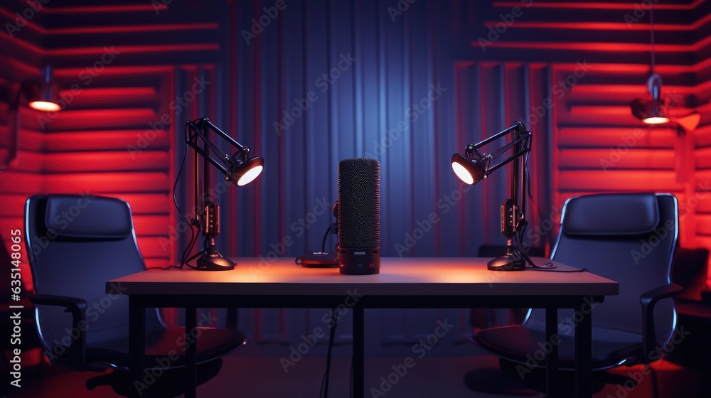 The modern podcast and streaming studio with led panels background for ...