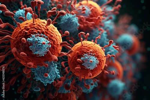 Microscopic view of ebola virus, corona virus, closeup, oral bacteria