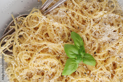 Spaghetti with italian cheese pecorino romano