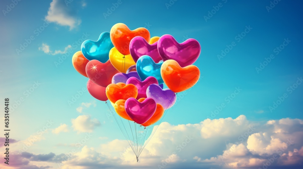 Colorful heart shape balloons. Generative AI. Colorful heart shape balloons. Generative AI.