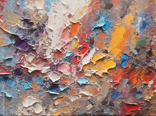 Abstract rough colorful multi-colored art painting texture, with brushstroke, paint on canvas