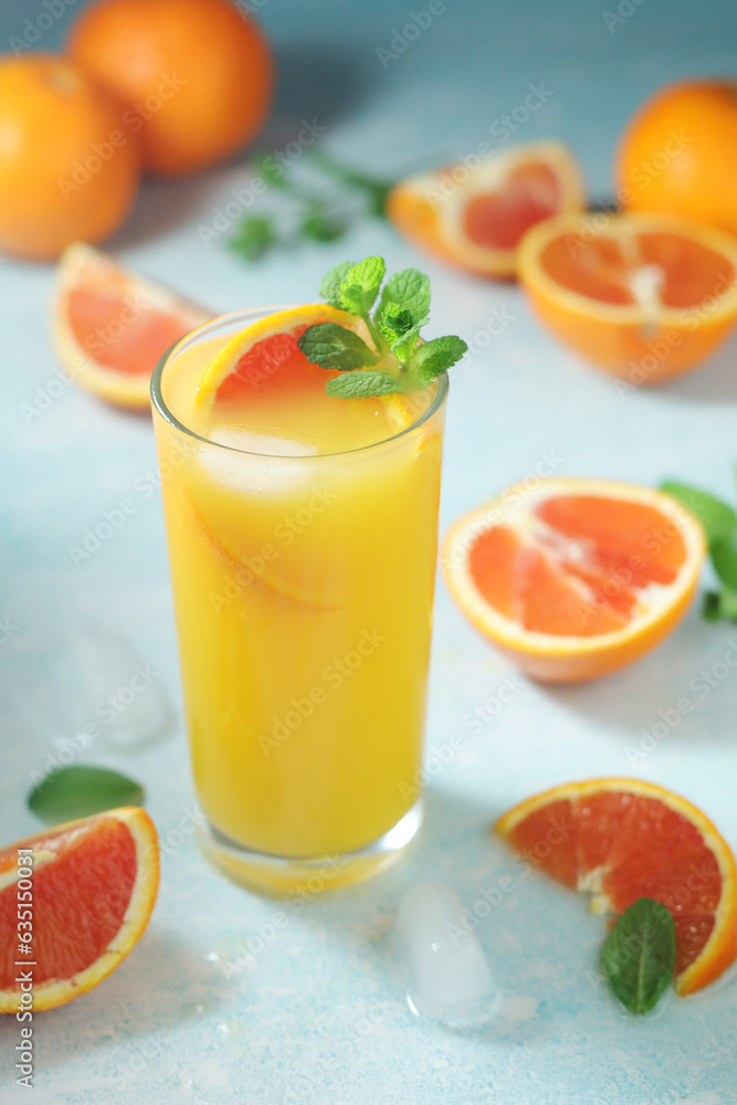 Red oranges juice with mint and ice Red oranges juice with mint and ice
