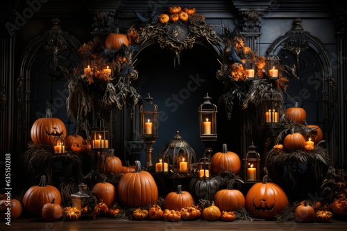 Halloween backdrop black wall archway lantern © JuJamal