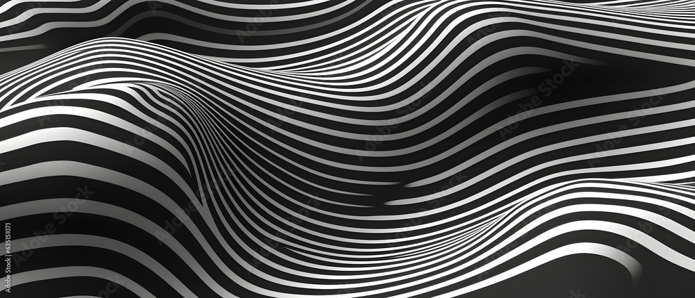 Monochrome Optical Illusion. Black and White Wavy Stripes Design with Optical Art for Cover