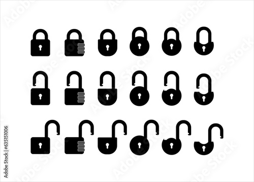 padlocks icon set. lock and unlock with various padlock model