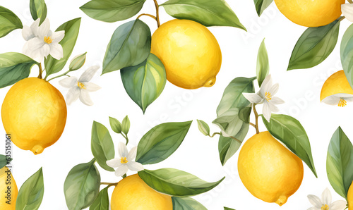 Watercolour Lively Citrus Delight: Lemon and Lime Seamless Pattern