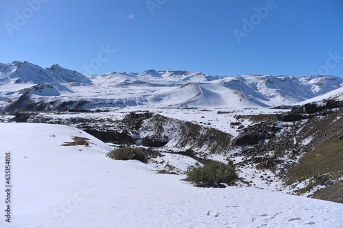 Panoramic view of Maule river valley in Andes mountains (Chile, San Clemente)