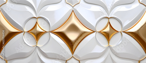 Luxury Semi-Gloss Wall background, elegant white and gold 3d embossed creative pattern photo