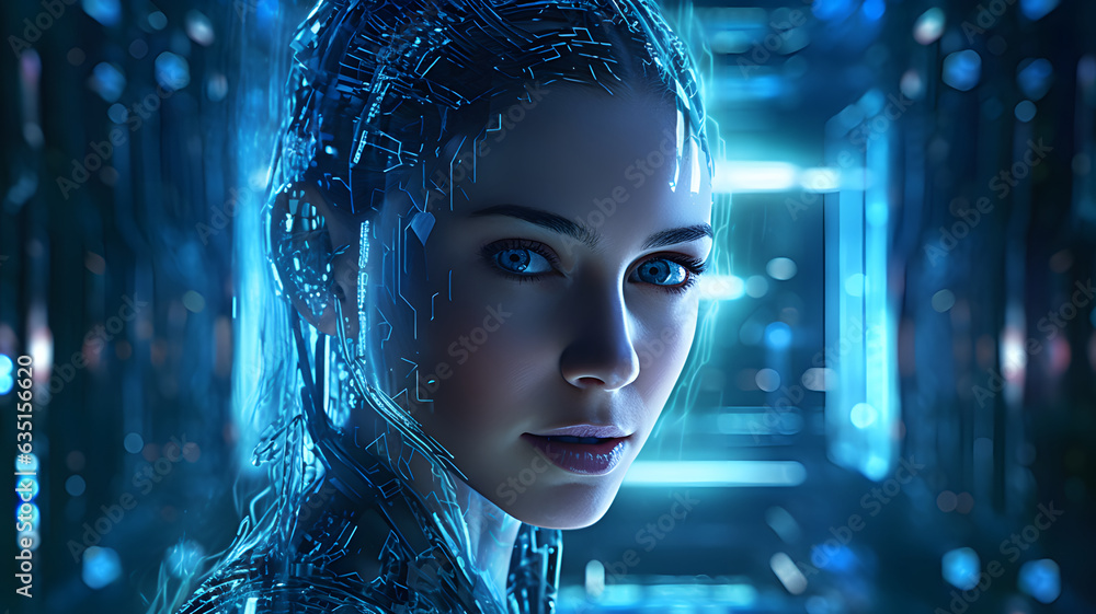 Future technology, Futuristic Woman. AI-generated
