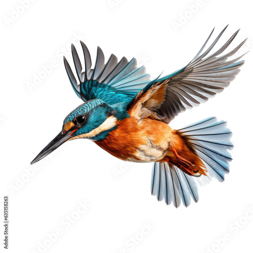 a Malachite Kingfisher (Corythornis cristatus) in flight, side view in a Nature-themed, photorealistic illustration in a PNG, cutout, and isolated. Generative AI © Purple Penguin GFX