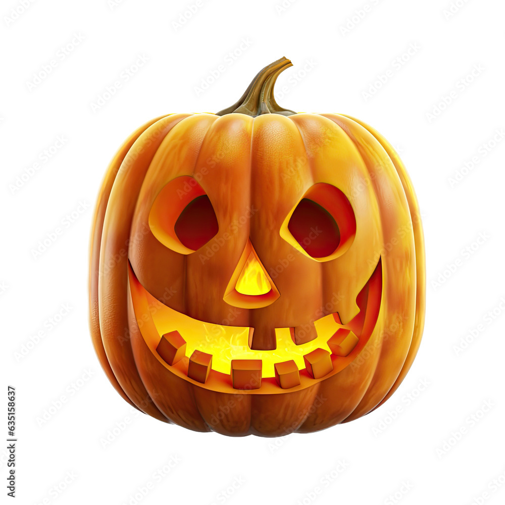 a Jack-O-Lantern, glowing from a candle inside in a Halloween-themed, photorealistic illustration in a PNG, cutout, and isolated. generative ai a Jack-O-Lantern, glowing from a candle inside in a Halloween-themed, photorealistic illustration in a PNG, cutout, and isolated. generative ai
