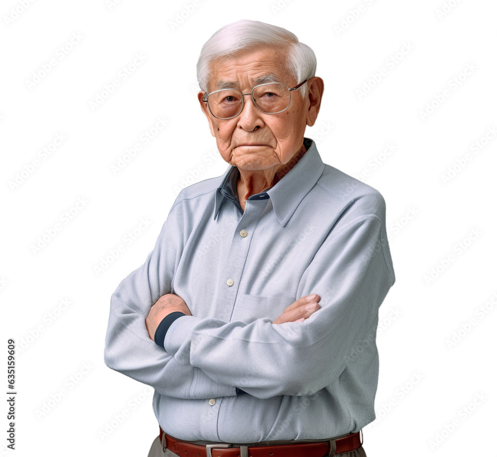 Japanese elder man on transparent background. Generative AI. Japanese elder man on transparent background. Generative AI.