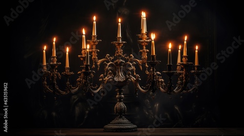 Antique candelabra with flickering candles photo