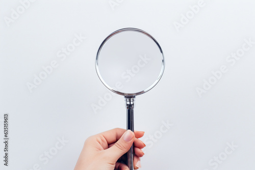 hand holding magnifying glass on white background by generative AI.