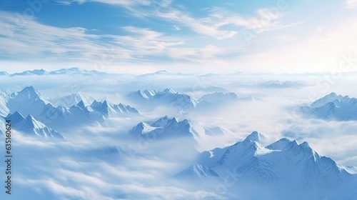 View of the snow-capped mountains.Aerial view
