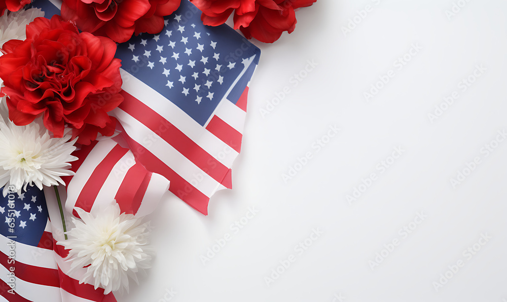Fototapeta premium Renewing Patriotism Flower-Adorned American Flags on Cape May's Fourth of July Celebration