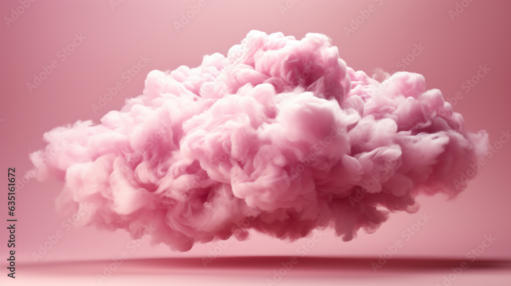 Realistic pink cloud on pink studio background. Generative AI