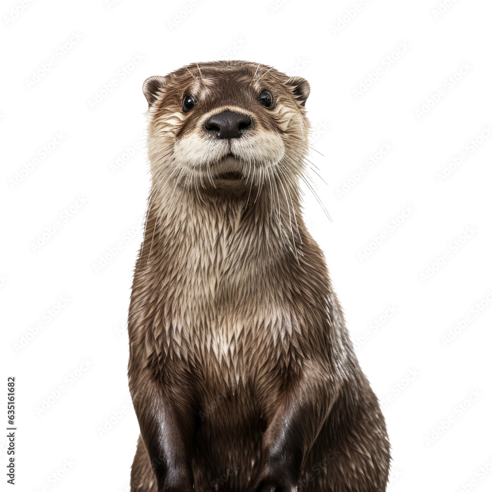 a river otter (Lontra canadensis), portrait frontal view in a Nature-themed, photorealistic illustration in a PNG, cutout, and isolated. generative ai a river otter (Lontra canadensis), portrait frontal view in a Nature-themed, photorealistic illustration in a PNG, cutout, and isolated. generative ai