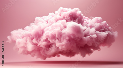 Realistic pink cloud on pink studio background. Generative AI