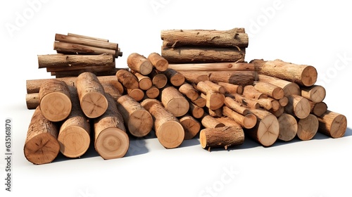 Wood trunks. Pile firewood, tree lumber, wood logs, logging twigs and wooden planks, stacked firewood material isolated on a white background