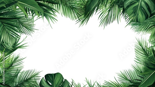 overlay frame from fresh green jungle palm leaves on transparent background . generative ai