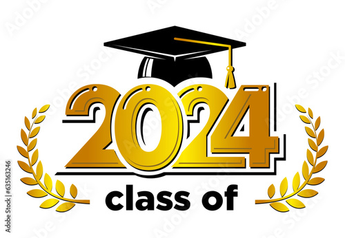 2024 class graduate. The concept of decorate congratulation for school graduates. Design for t-shirt, flyer, invitation, greeting card. Illustration, vector