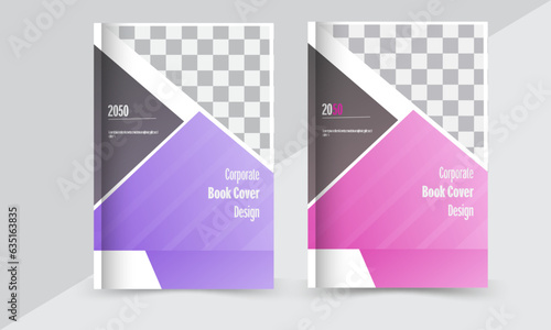 collection of modern graphic design book cover layout template with triangle graphic elements and space for photo background in A4 size. photo