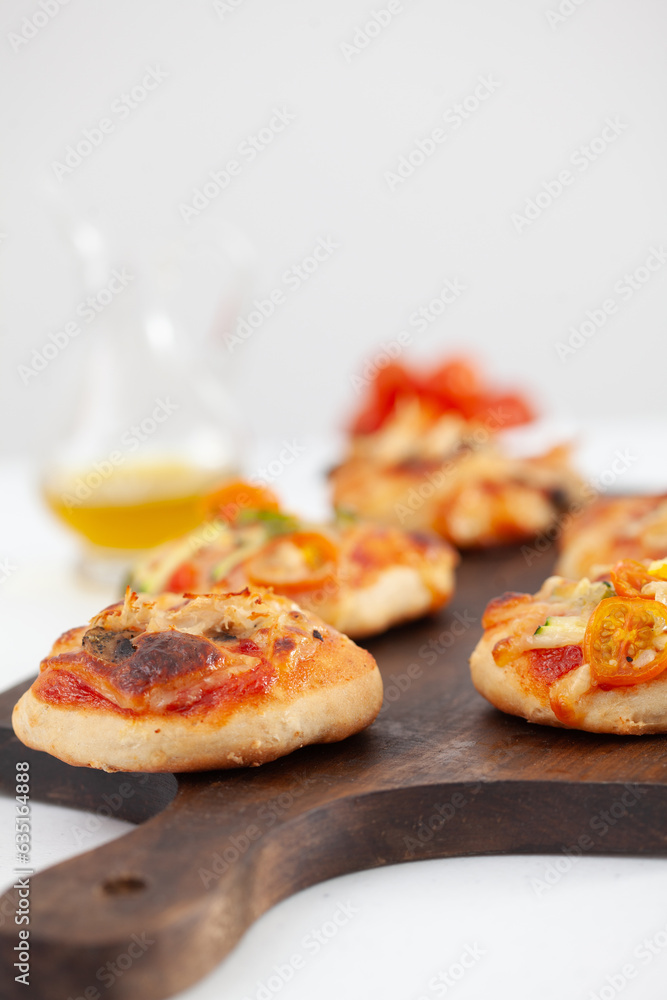 Delicious just baked homemade mini pizzas.