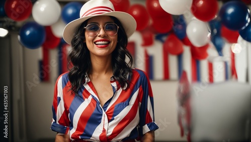 A woman showing her patriotism with a patriotic-themed outfit