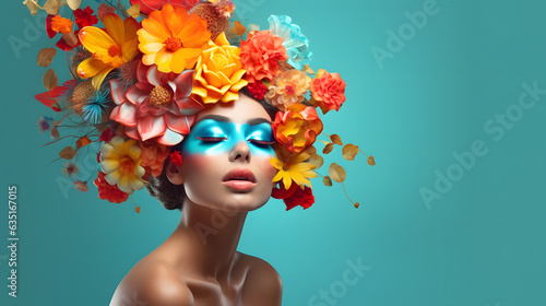 Wallpaper Mural Surreal abstract woman portrait with flowers over head. Bright summer colors. Torontodigital.ca