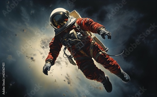 astronaut floating in space. generative AI illustration.
