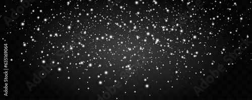 Vector illustration of flying snow on a transparent background.Natural phenomenon of snowfall or blizzard.    © Olga