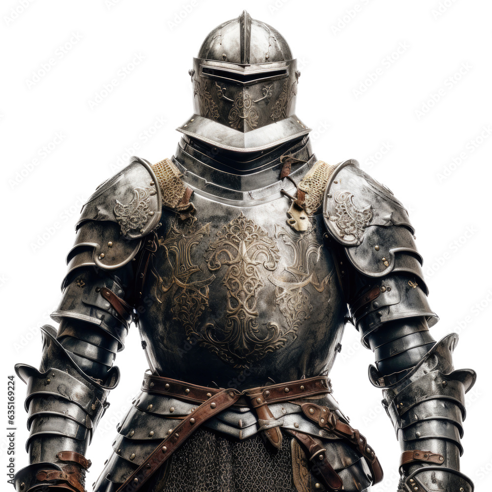 a Knight in armor in a 3/4 view portrait in an isolated and transparent PNG in a Medieval-themed, photorealistic illustration. Generative a Knight in armor in a 3/4 view portrait in an isolated and transparent PNG in a Medieval-themed, photorealistic illustration. Generative