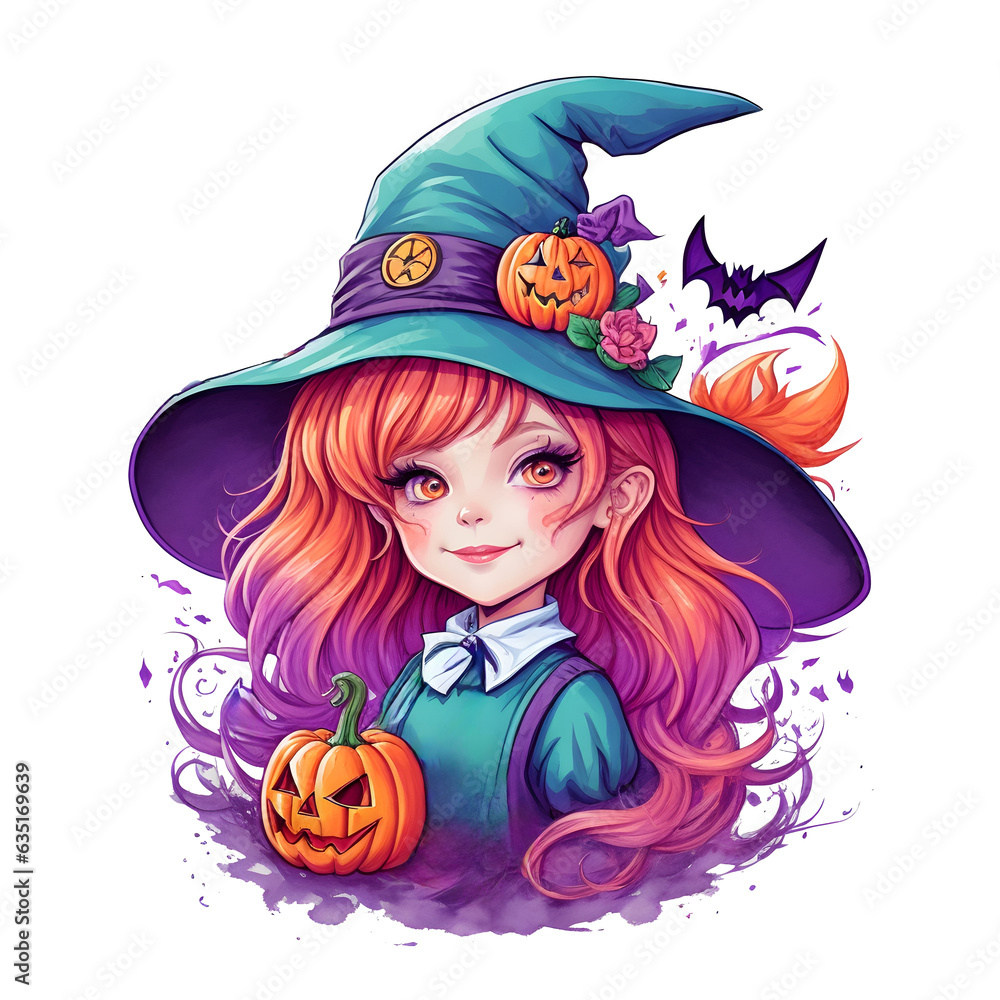 Wickedly Cute: Cartoon Witch and Pumpkin Isolated. Generative ai Wickedly Cute: Cartoon Witch and Pumpkin Isolated. Generative ai