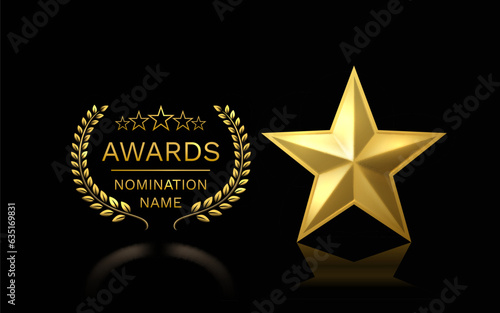 Awards nomination name podium, golden prize event, scene star ceremony. Vector
