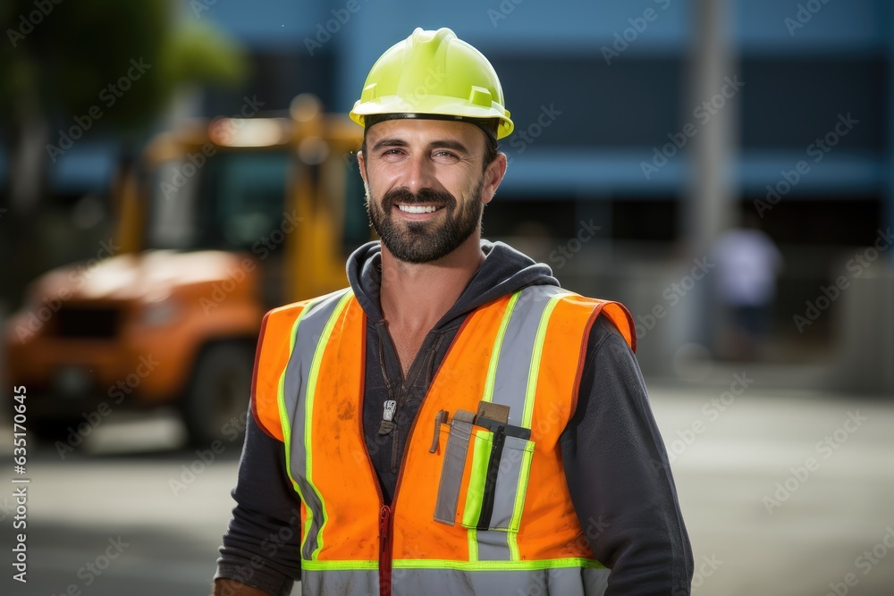 Handsome sports man builder on the background of the construction site Handsome sports man builder on the background of the construction site